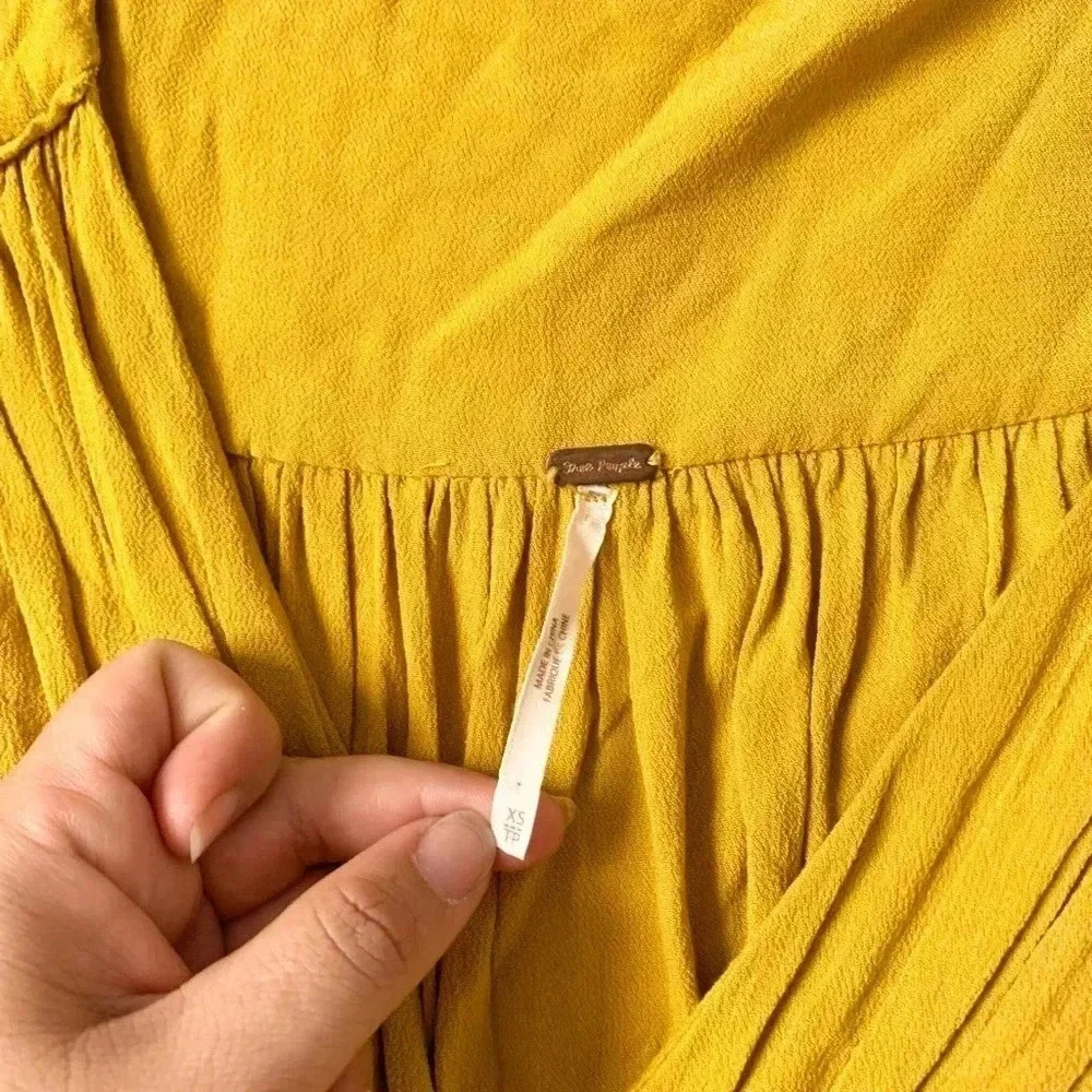 Yellow free people long sleeve wrap around mini dress size xs - Picture 12 of 12